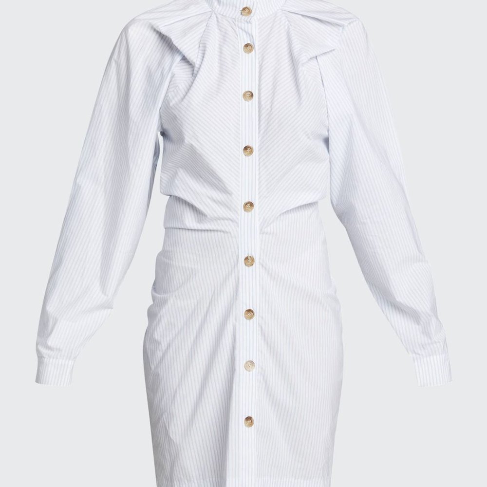 Violet Ruched Pinstriped Poplin Shirtdress